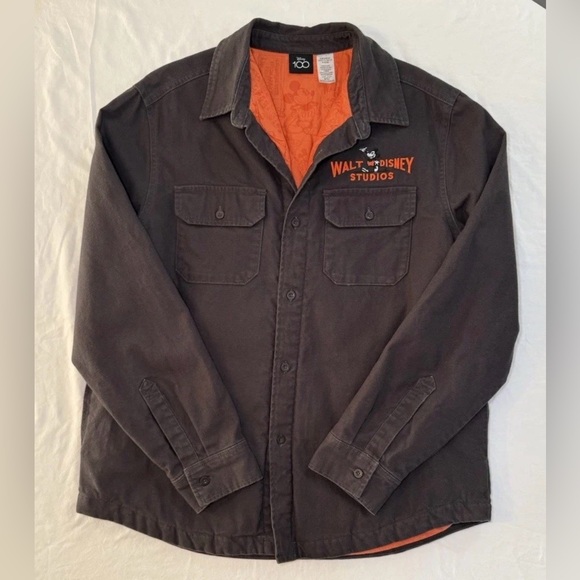 Disney 100 Walt Disney Studios Button Up Jacket Shirt Brown Orange Men's Size L - Picture 10 of 12
